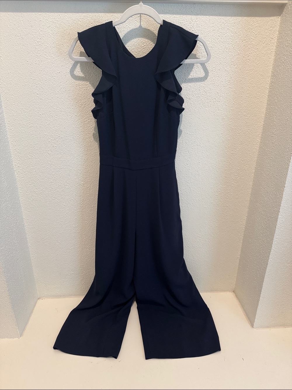 J. Crew Navy Ruffle-Sleeve Wide-Leg Jumpsuit